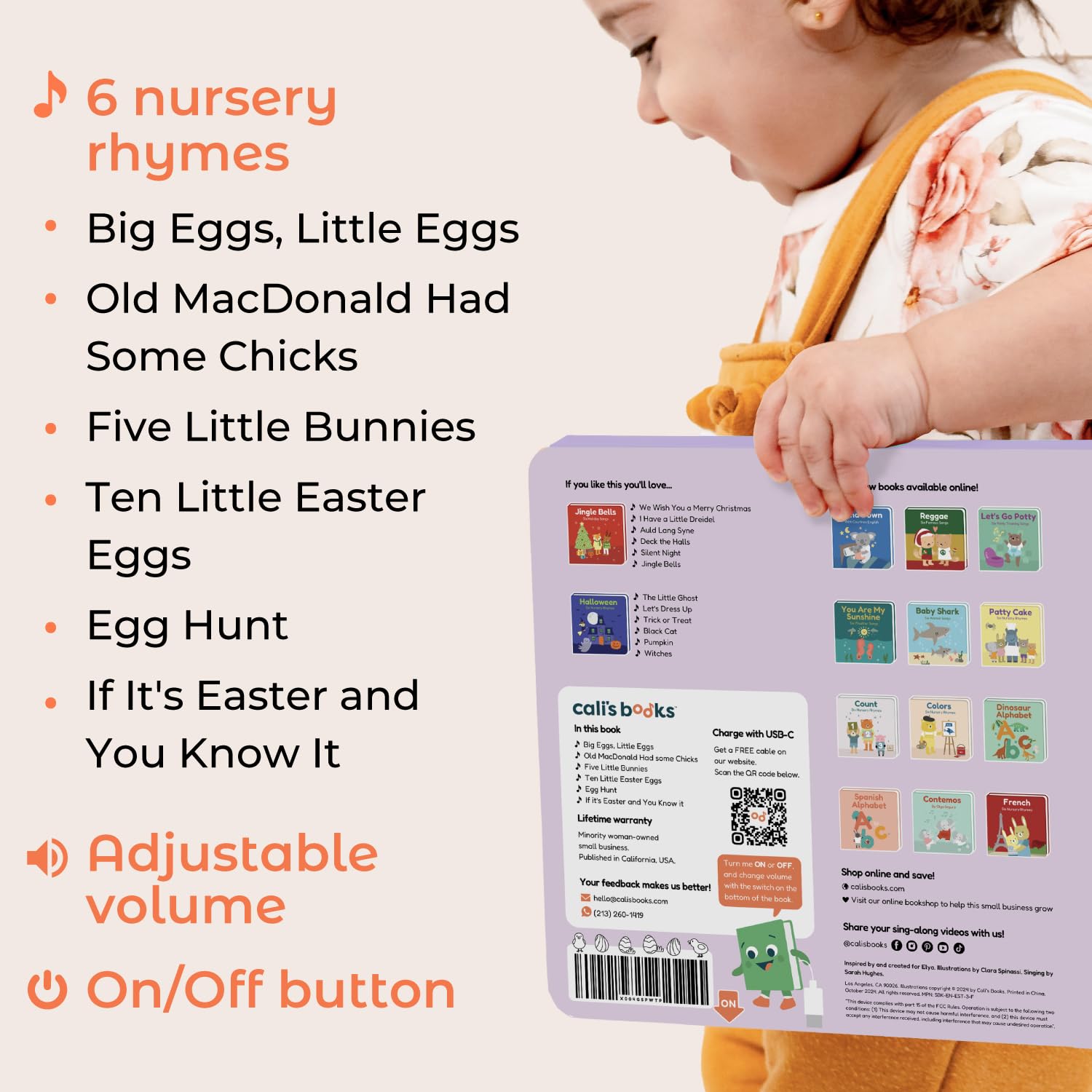 Cali's Books Easter Nursery Rhymes Musical Book USB-C recharge port visible