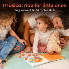 Cali's Books Wheels on the Bus horn panel delivers bright sounds for listening.