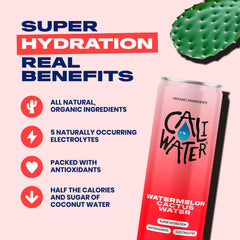 CALIWATER Organic Cactus Water label close-up highlighting natural ingredients