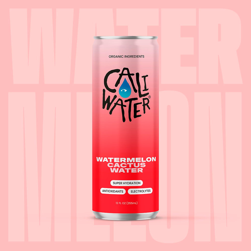 CALIWATER Watermelon Cactus Water stored in the fridge for a chilled sip