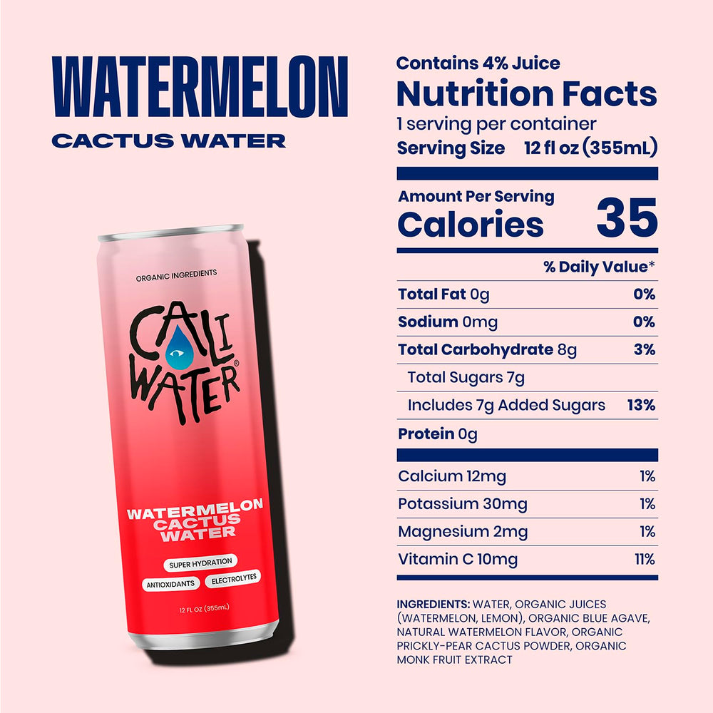CALIWATER Watermelon Cactus Water being poured into a glass for workouts