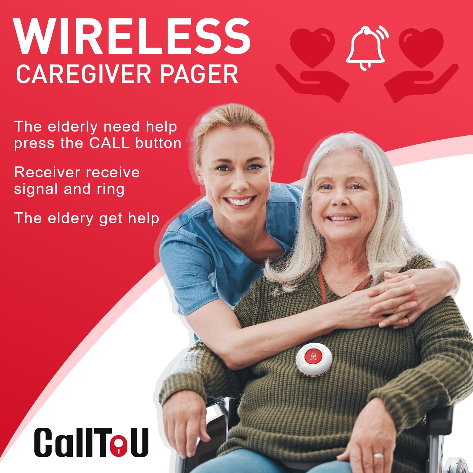 CallToU pager with two call buttons enables quick home assistance
