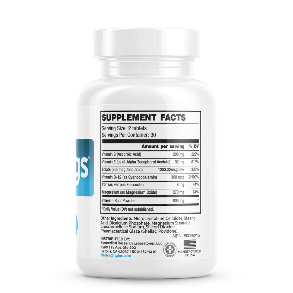 Calm Legs ingredients such as iron and magnesium for calm leg sensations.
