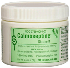 Calmoseptine ointment jar close-up showing barrier cream for sensitive skin