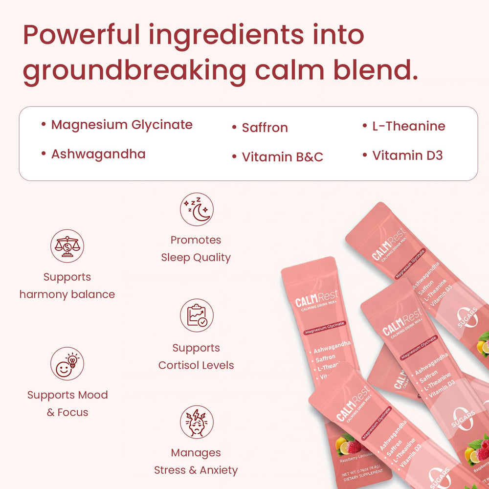 CalmRest blends ashwagandha and saffron for potential mood balance.