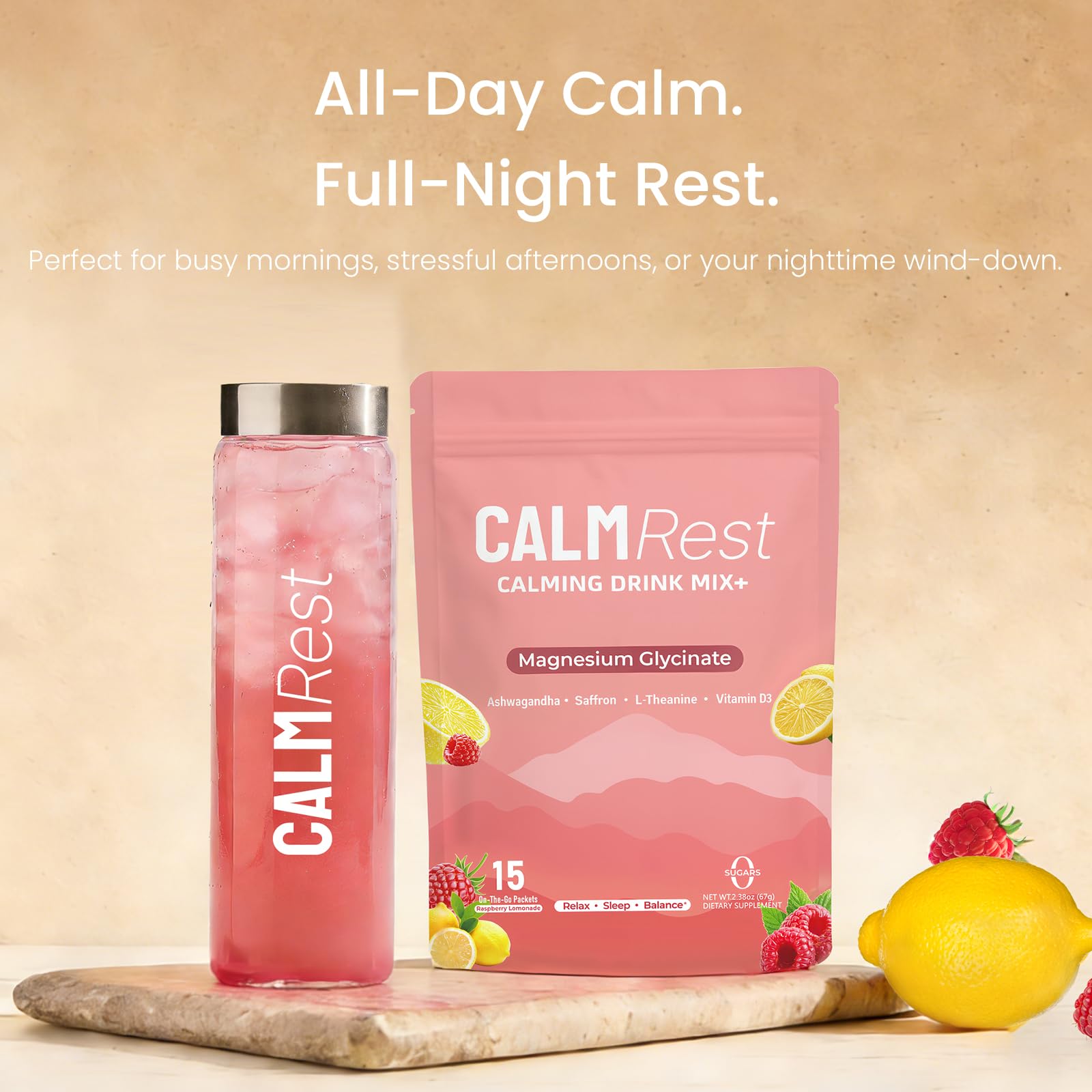 CalmRest evening routine setup with mug suggesting wind-down