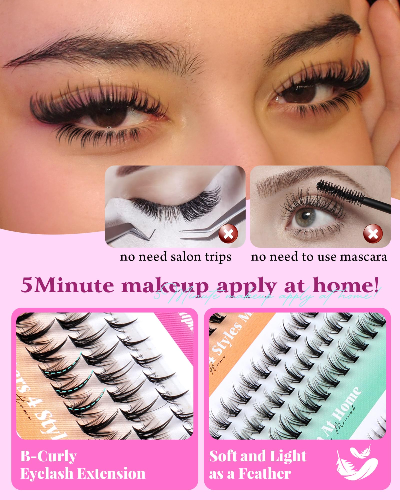 calphdiar bottom lash clusters easy diy application: beginner friendly on natural lashes.