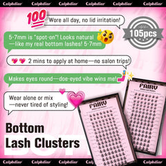 Calphdiar bottom lash clusters with an invisible clear band for a discreet finish