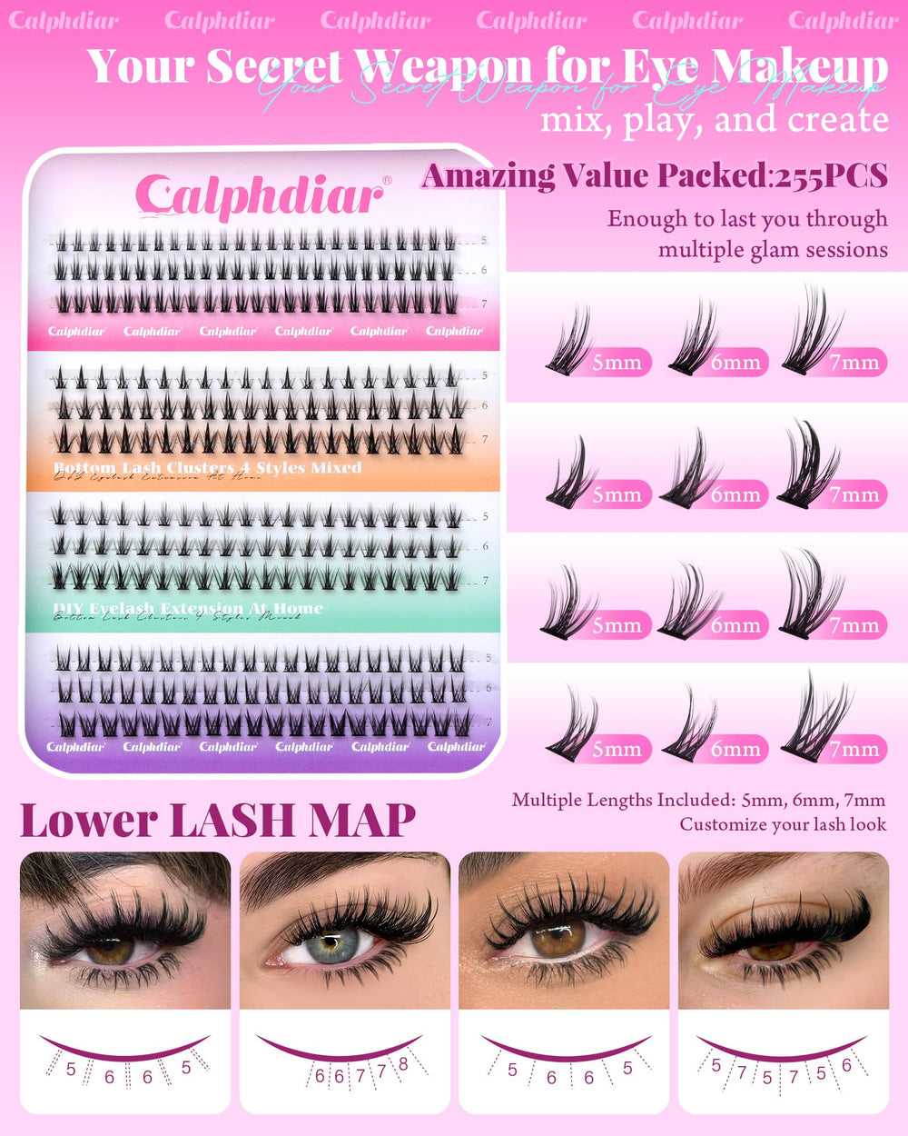 calphdiar bottom lash clusters subtle dramatic: elegant contrast for evening looks.