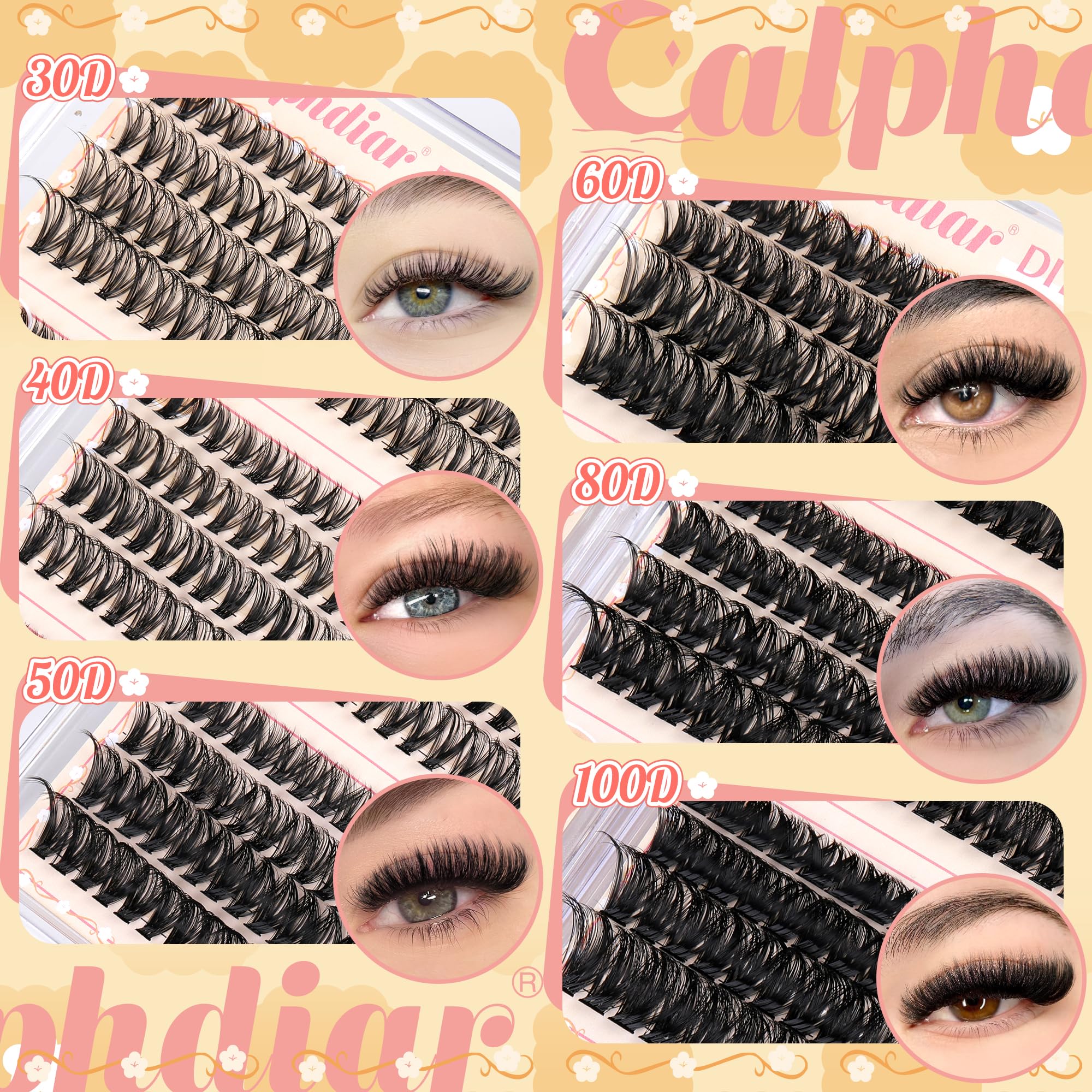 Close-up of Calphdiar D-curly cluster lashes for soft volume