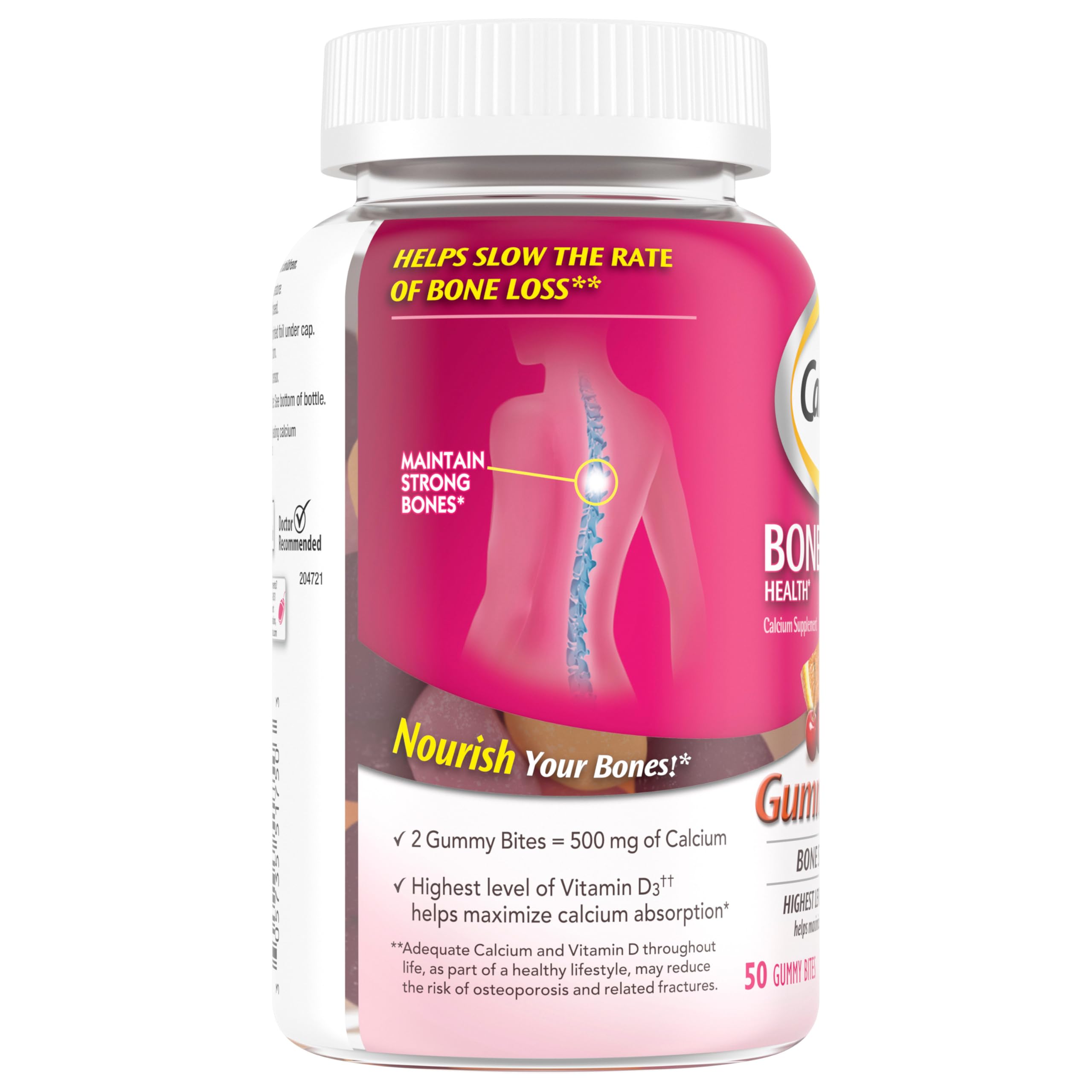 Caltrate Gummy Bites Black Cherry gummy offers tasty calcium support.