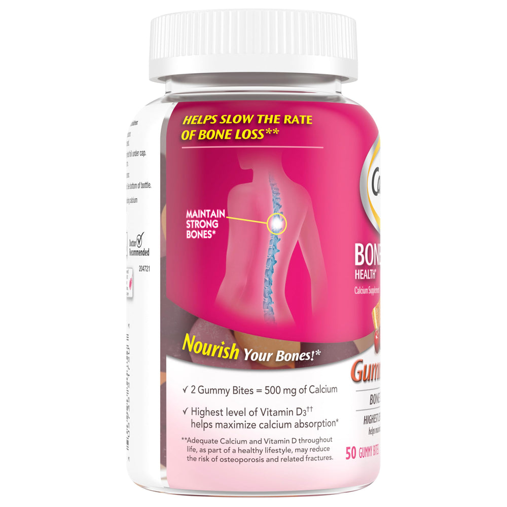 Caltrate Gummy Bites Black Cherry gummy offers tasty calcium support.