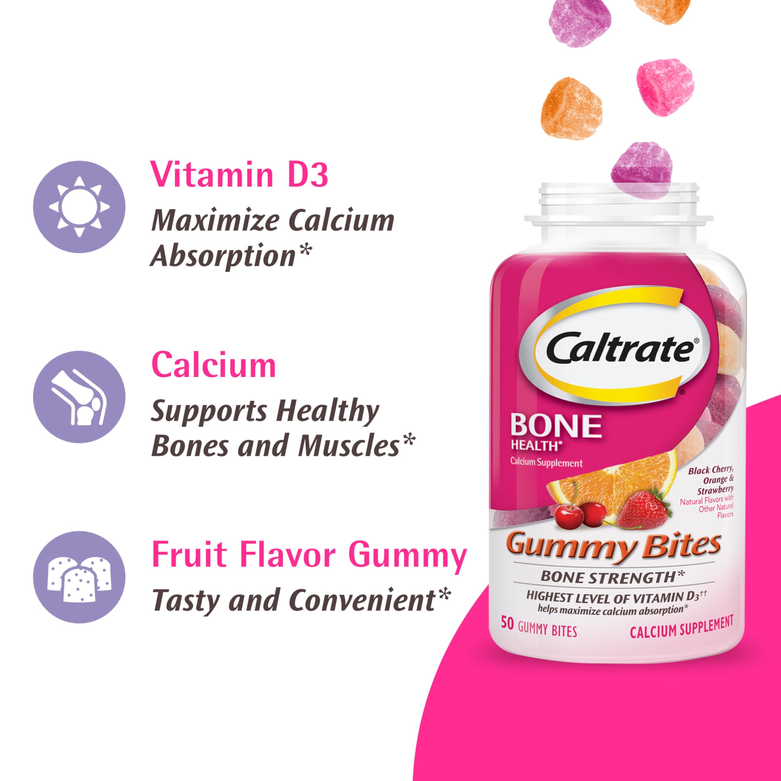 Caltrate Gummy Bites serving two gummies image suggesting daily intake.