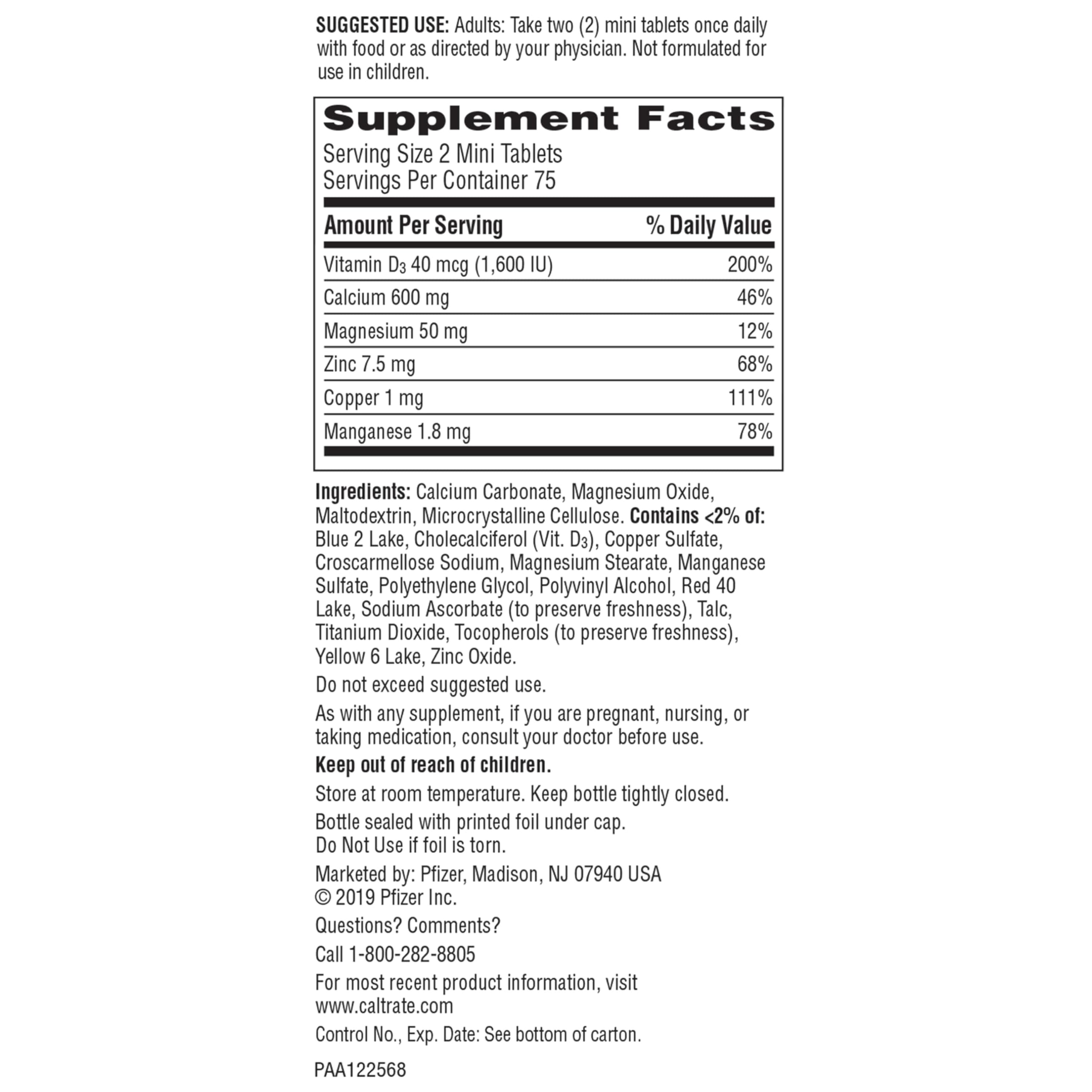 Caltrate Minis bottle indicates long shelf life and stability