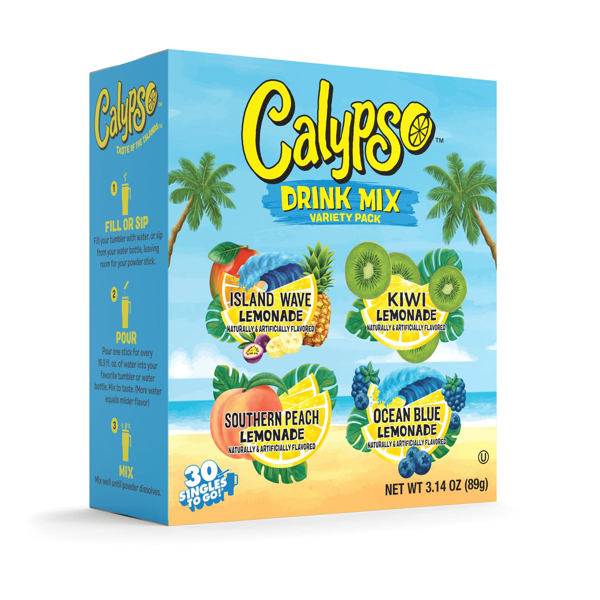 Calypso Singles To Go Island Wave packet dissolving in water for tropical refresh.
