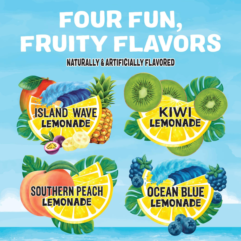 Calypso Singles To Go Ocean Blue Lemonade packet delivers island-inspired hydration.