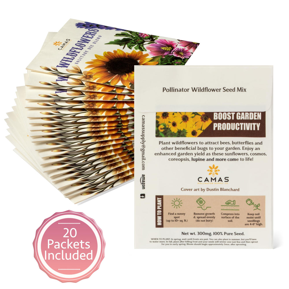 Camas Pollinator Seed Packets invite butterflies into the garden scene.