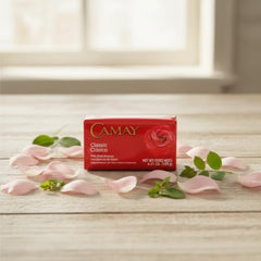 Camay Classic pink soap bar lather on skin providing gentle cleansing and fragrance
