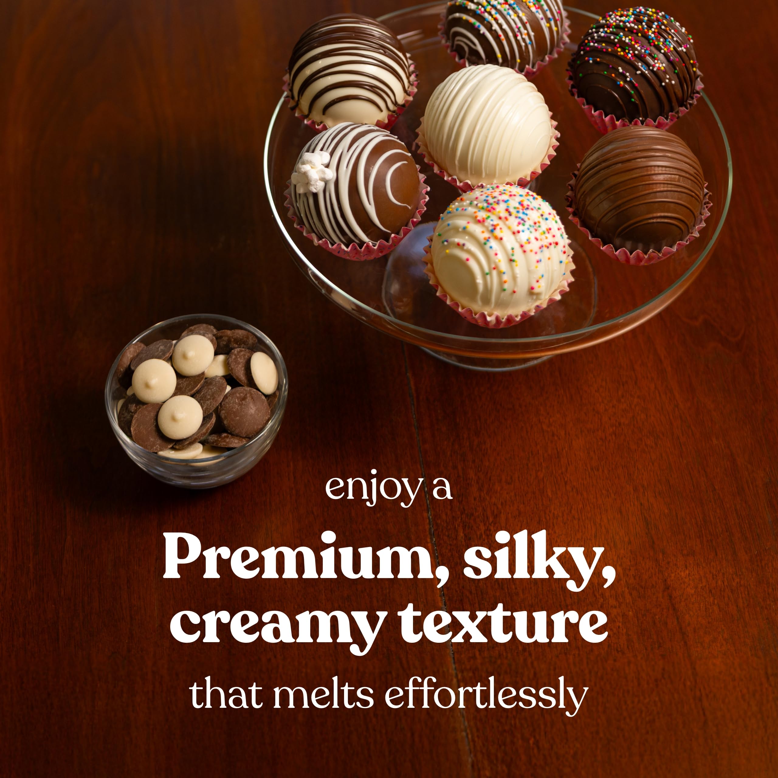 Cambie chocolate toppings create glossy coatings for strawberries and cookies.