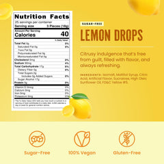 Cambie Sugar Free Lemon Drops candies closeup highlights bright lemon color for snacking.