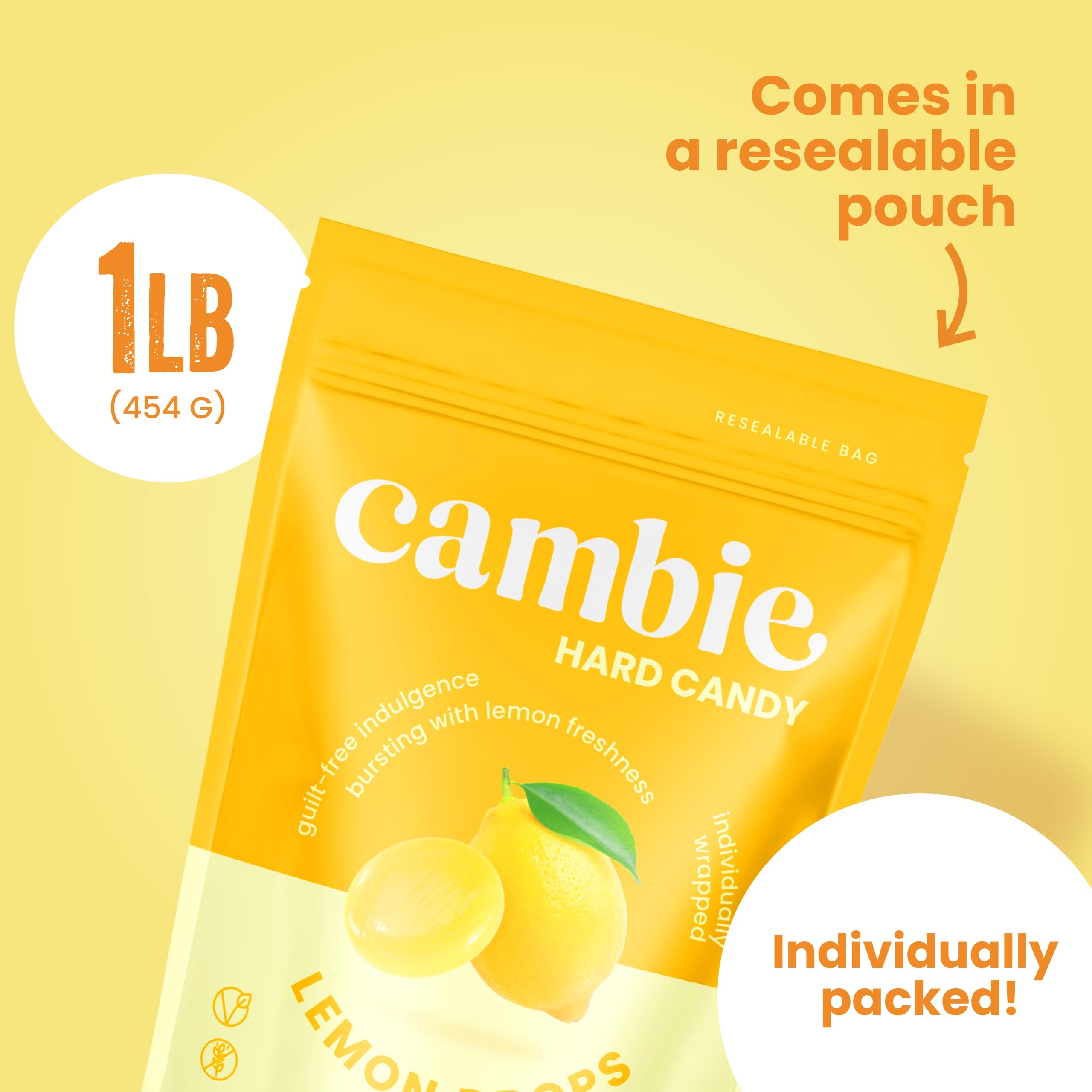 Cambie Sugar Free Lemon Drops in a glass jar for sharing.