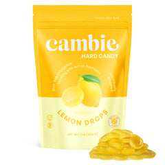 Cambie Sugar Free Lemon Drops on-the-go serving in hand for convenience.