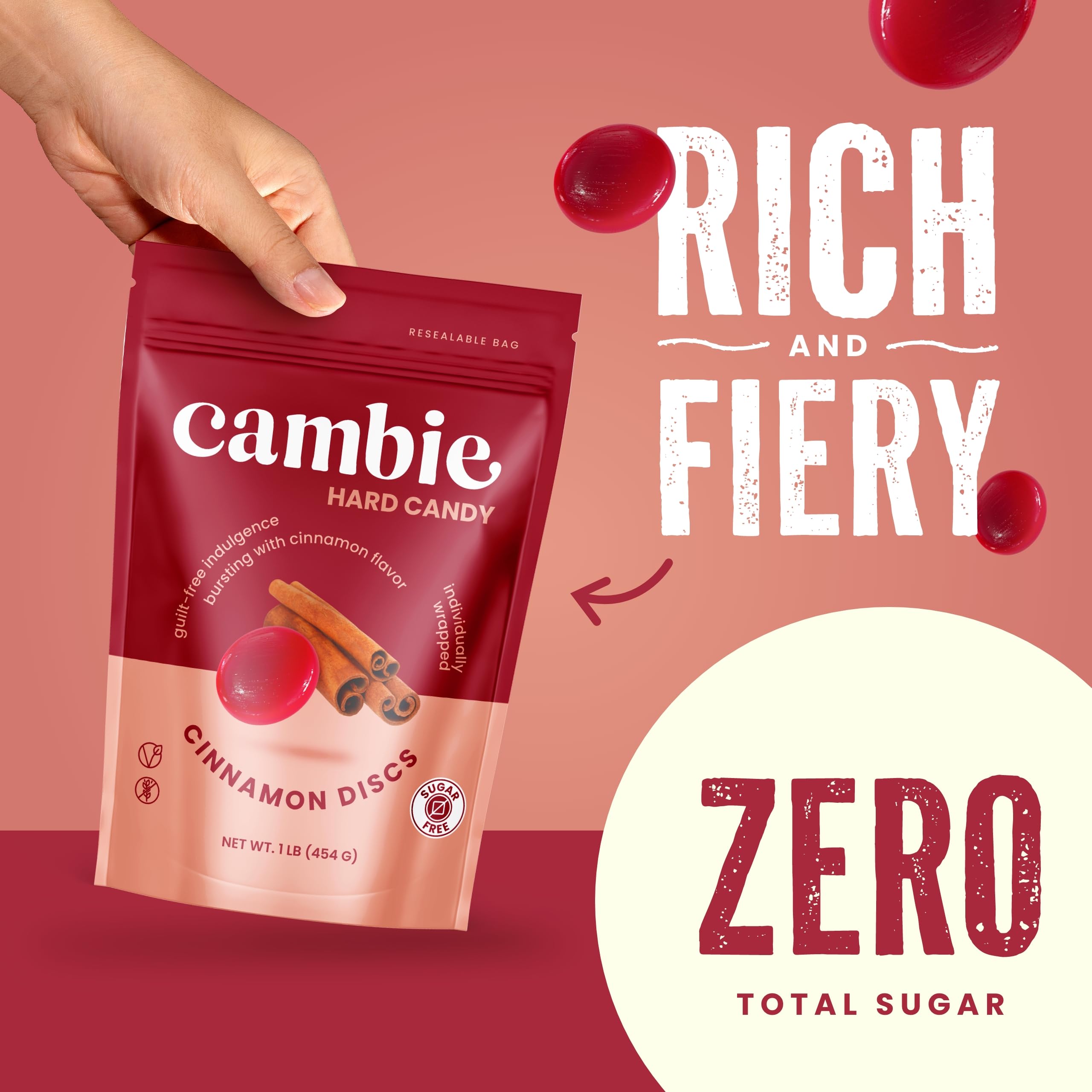 Cambie sugarfree cinnamon bag, bulk option for keto and low-sugar snacking.