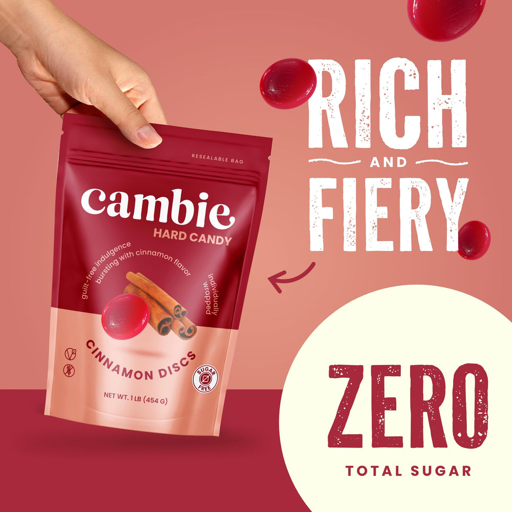 Cambie sugarfree cinnamon bag, bulk option for keto and low-sugar snacking.