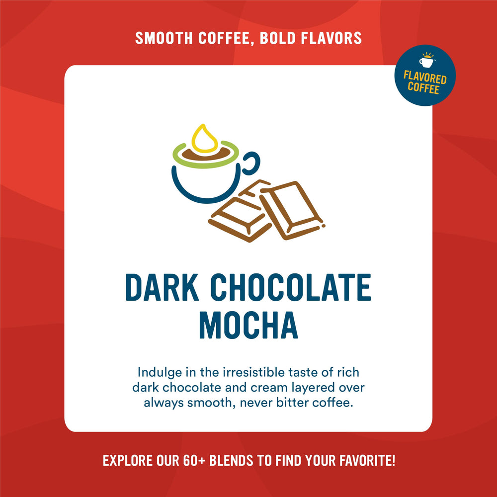 Cameron's Coffee Dark Chocolate Mocha beans close-up highlights premium Arabica flavor.