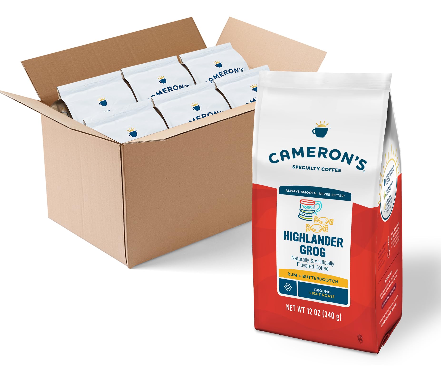 Cameron's Coffee Highlander Grog bag ready for home brewing and rich flavor