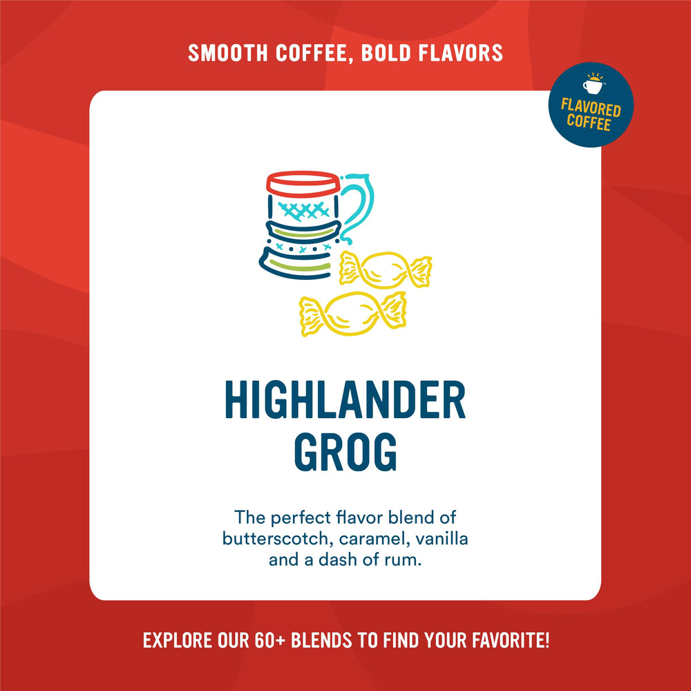Mug view with Cameron's Highlander Grog, ideal for morning ritual