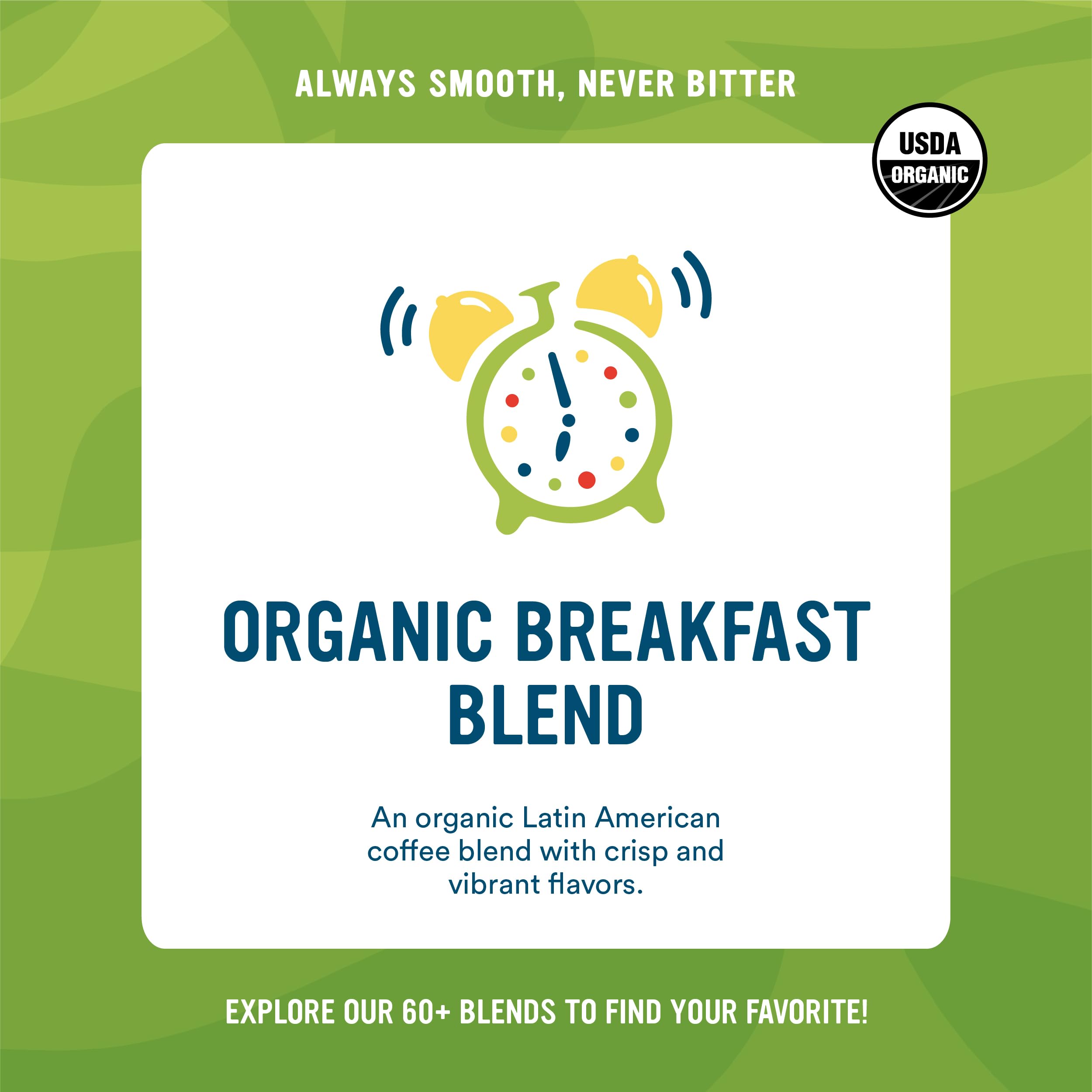 Cameron's Coffee Organic Breakfast Blend pods box back with details and ingredients.