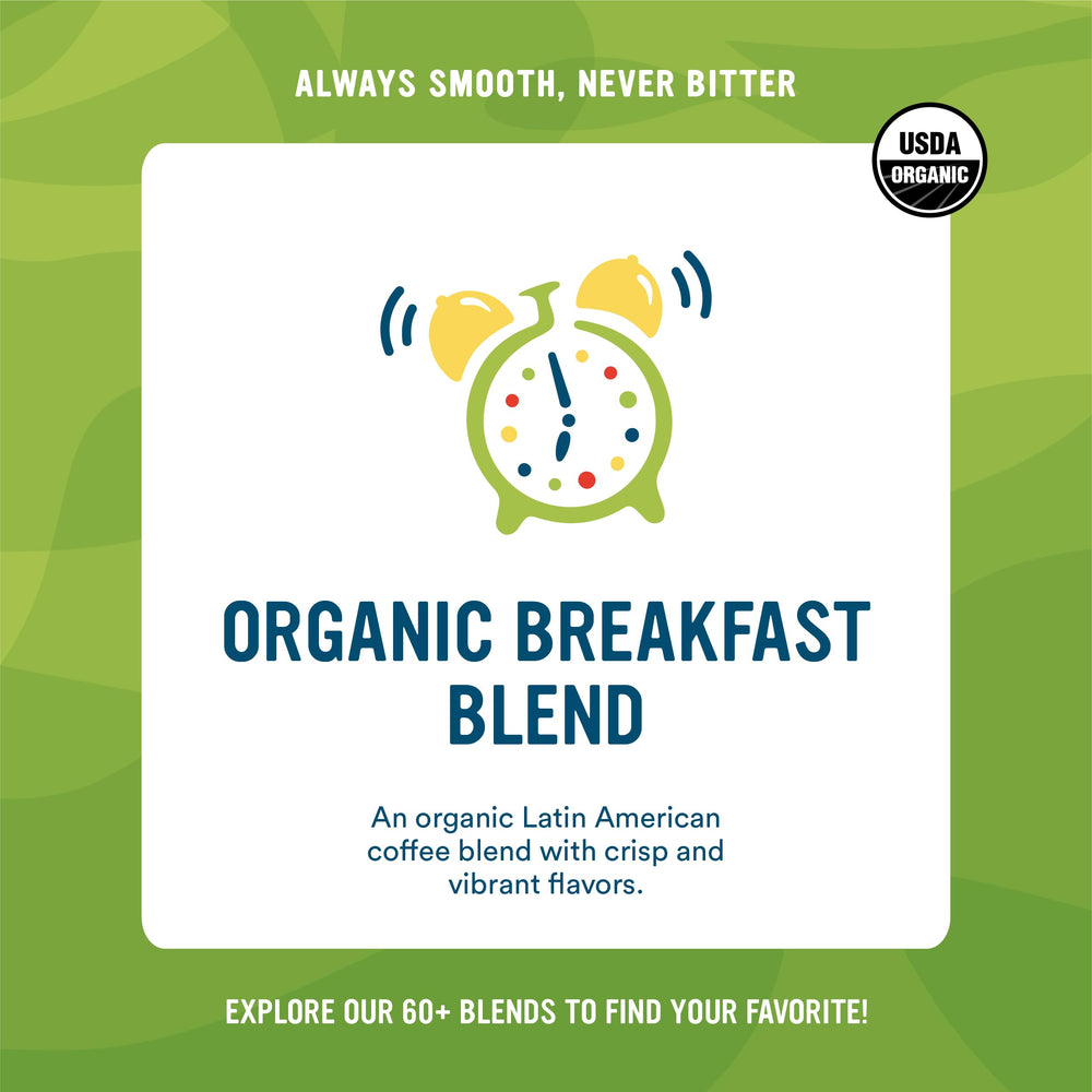 Cameron's Coffee Organic Breakfast Blend pods box back with details and ingredients.