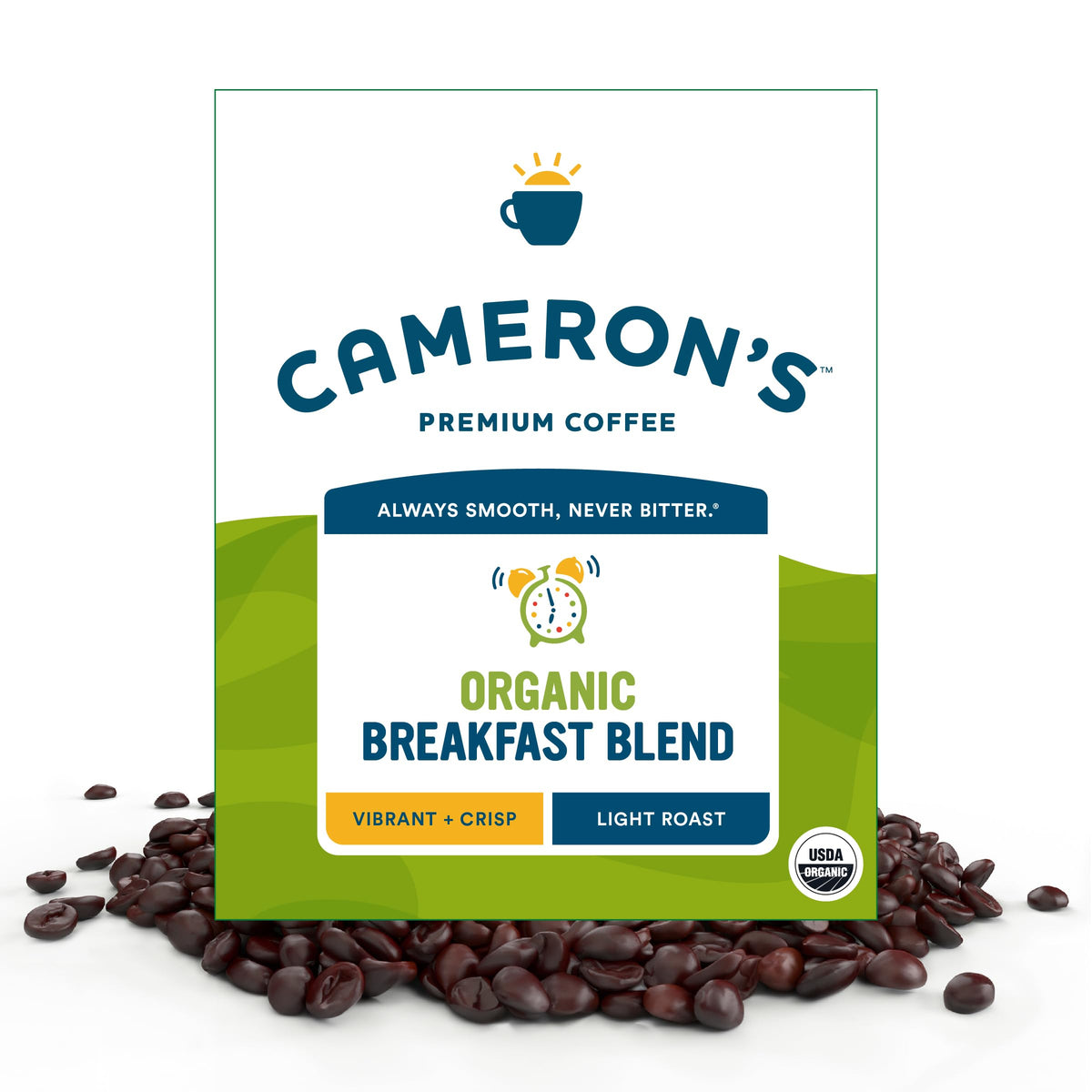 Cameron's Coffee Organic Breakfast Blend whole-bean 4lb bag front showing premium quality.