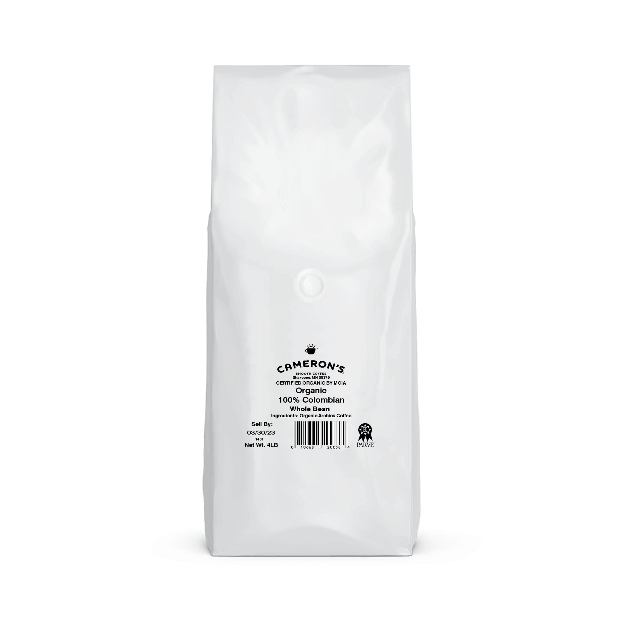 Camerons Coffee organic Colombian Arabica beans ready for rich aroma