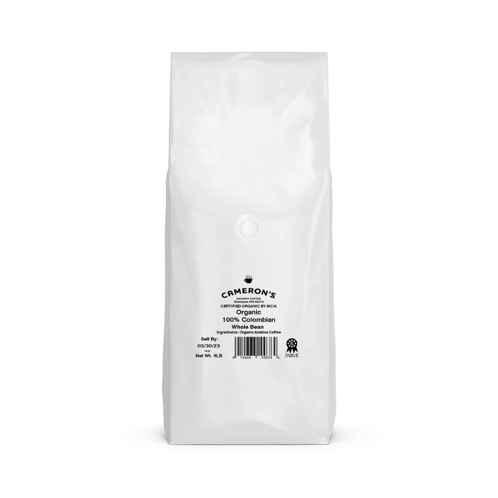 Camerons Coffee organic Colombian Arabica beans ready for rich aroma