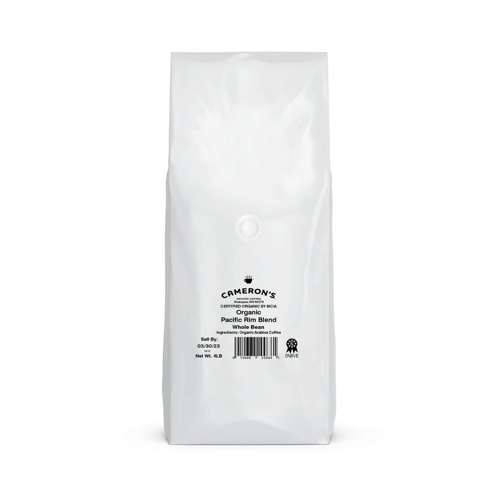 Cameron's Coffee Organic Pacific Rim beans close-up; notes of floral and earthy depth.