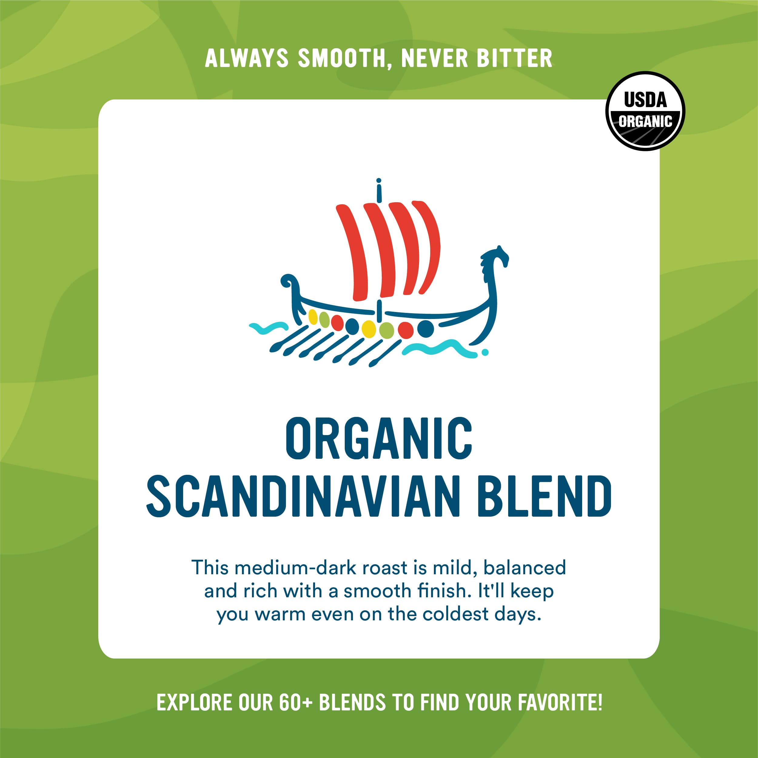 Cameron's Scandinavian blend medium-dark roast, ideal for cozy mornings and balanced, smooth cup profiles.