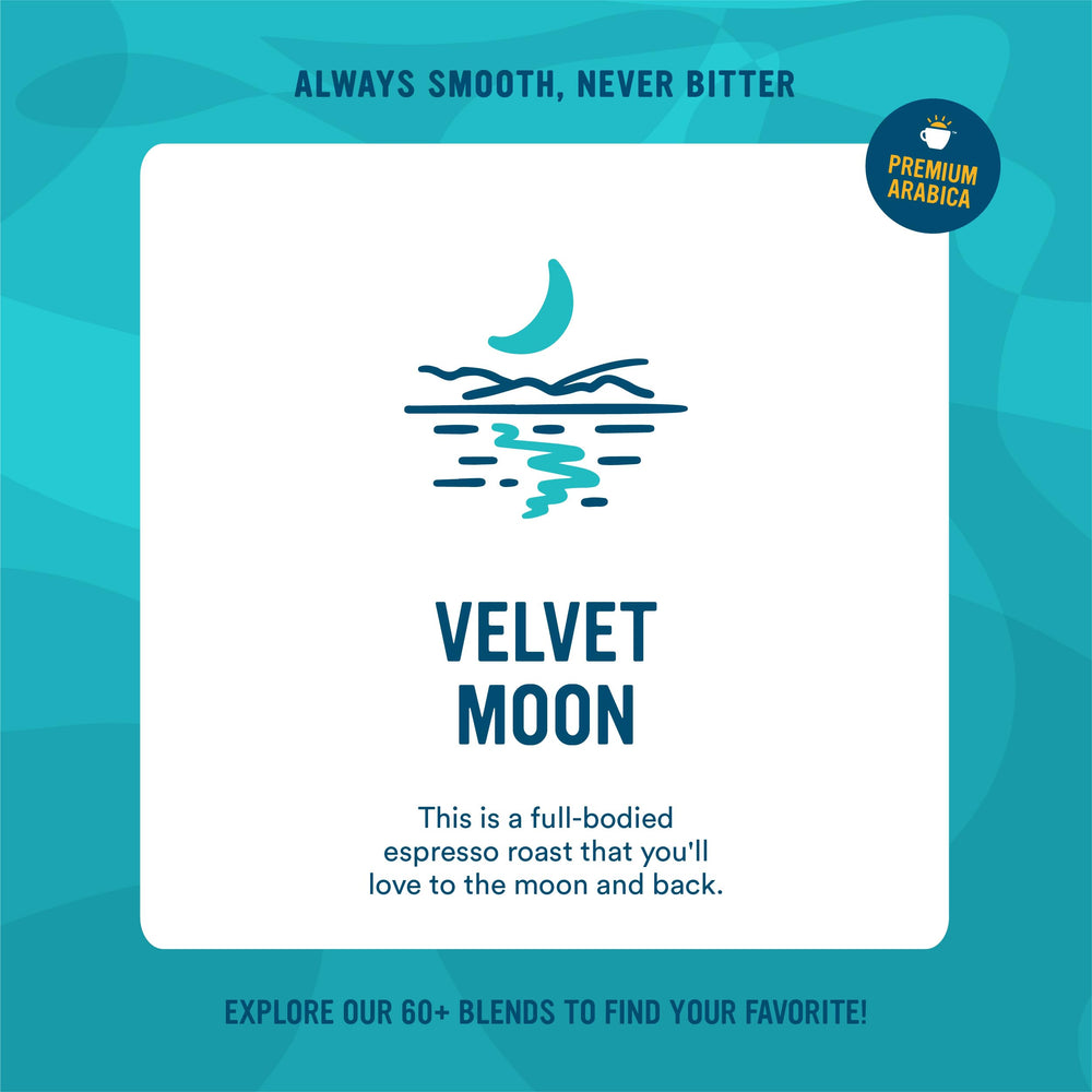 Cameron's Velvet Moon Espresso Roast whole beans close-up highlighting quality aroma for home espresso.