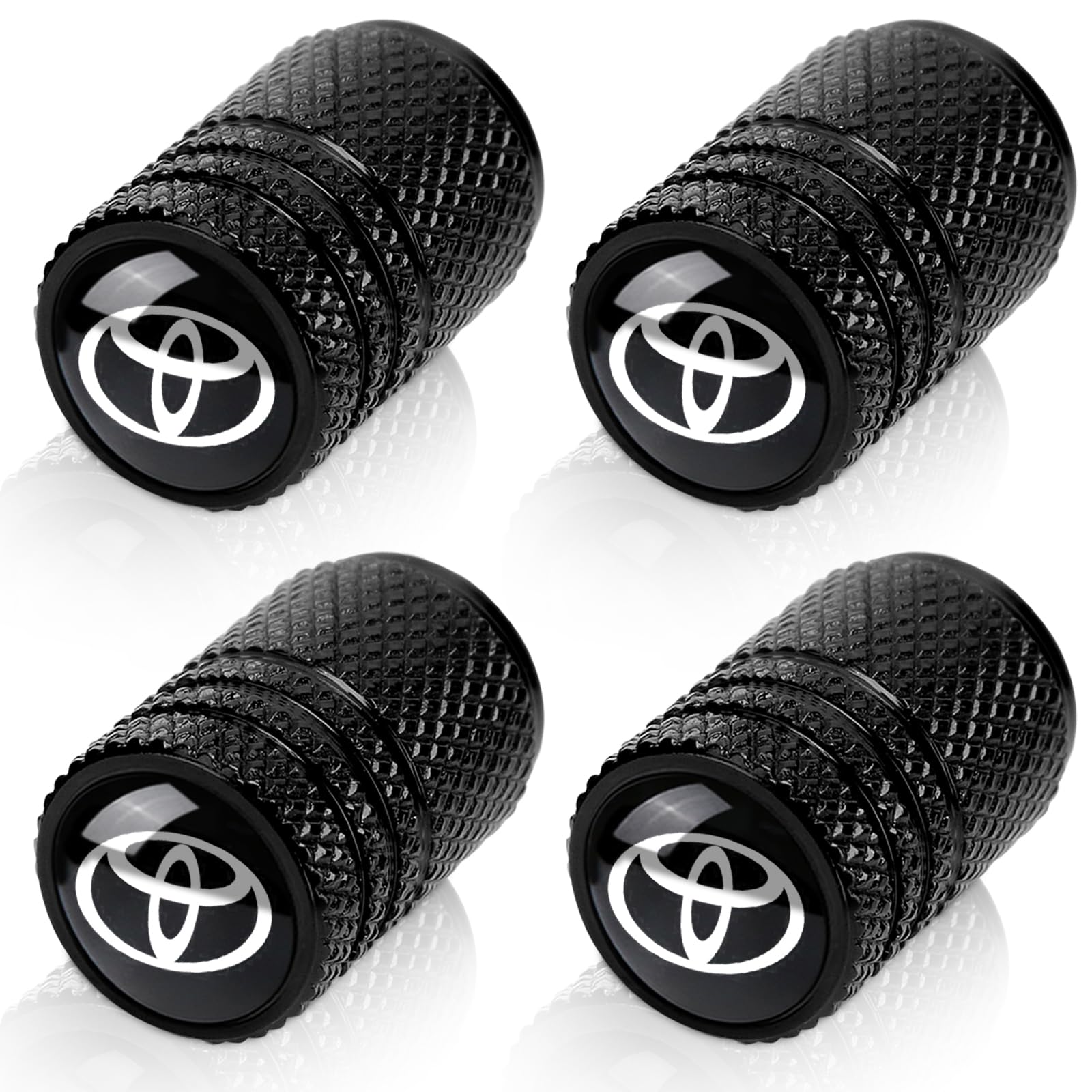 Camfeast tire valve stem cap in black, close-up showing durable aluminum protection.