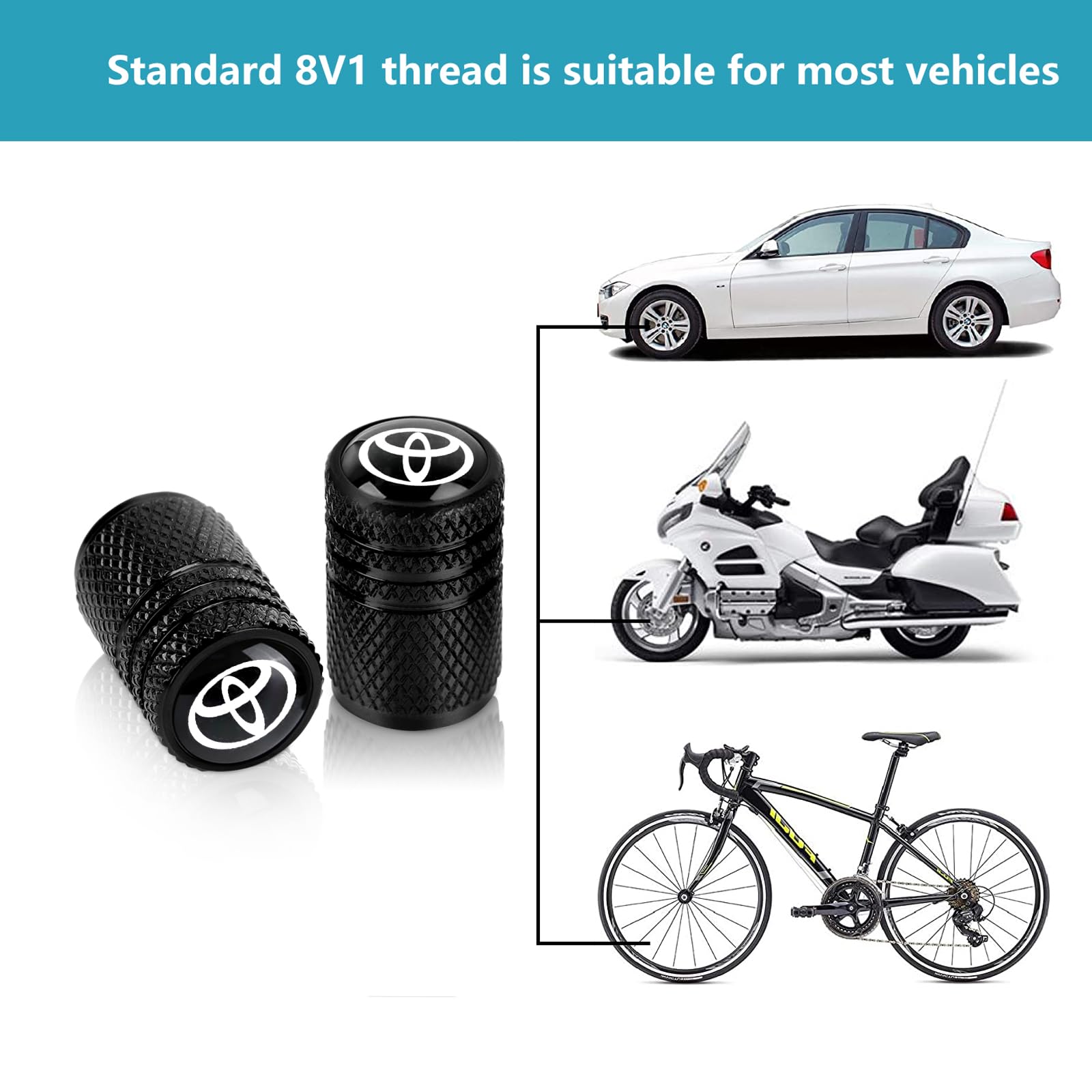 Camfeast universal-fit valve cap installed on wheel enhances tire pressure stability.