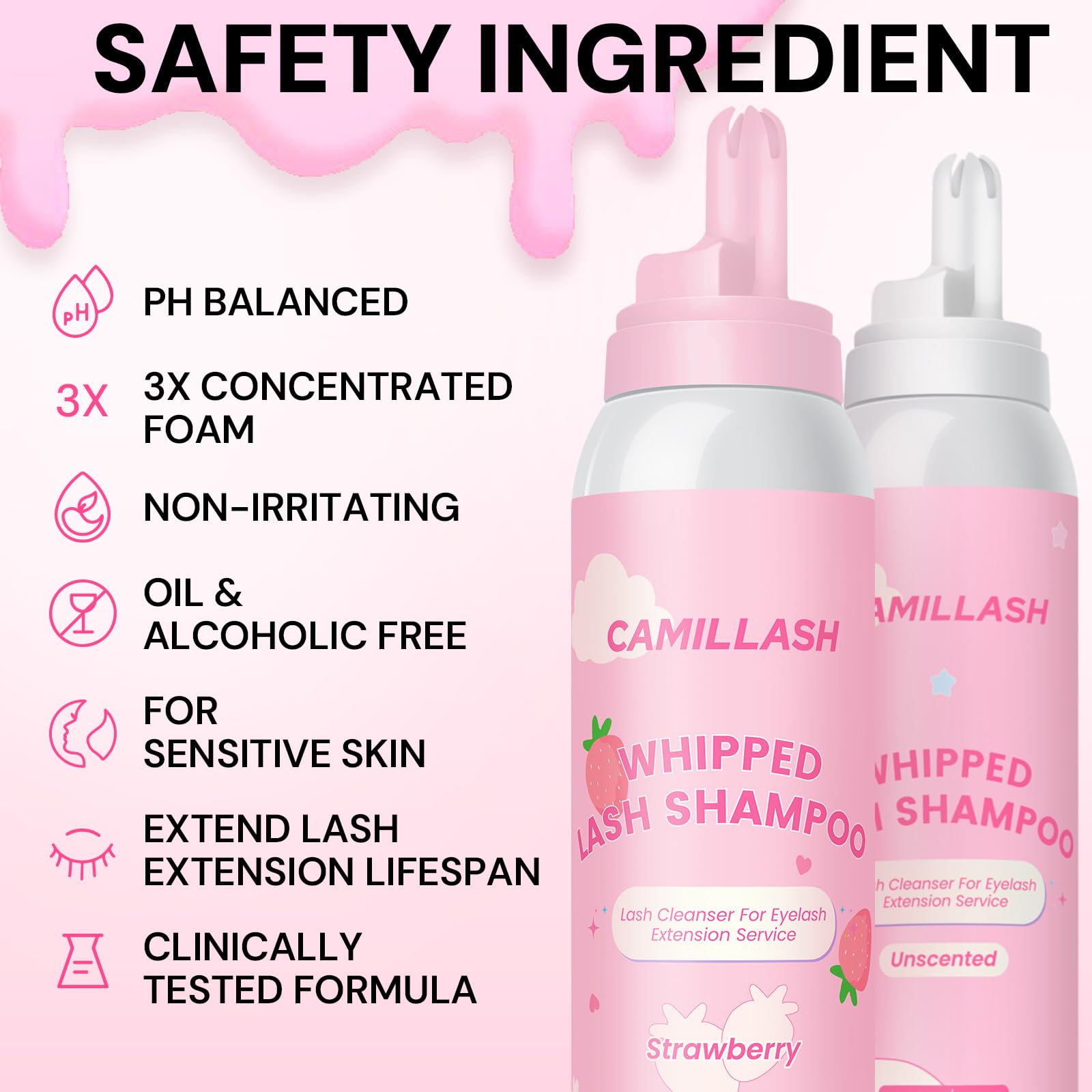 Close-up of foam dispensing on Camillash cleanser for controlled use