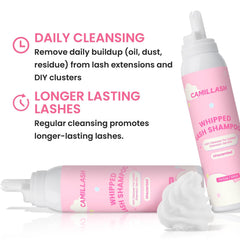 Lash extensions being cleaned with Camillash cleanser in use