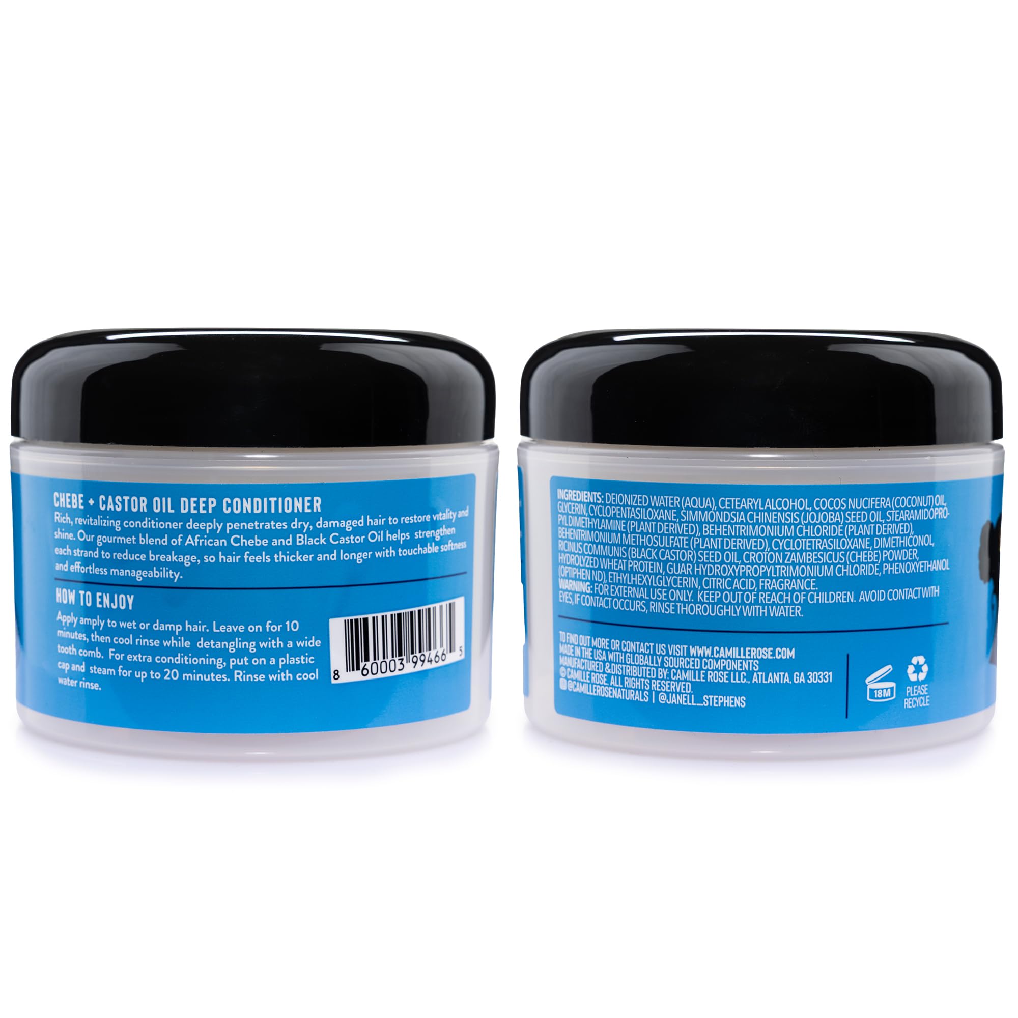 Camille Rose Black Castor Oil jar highlights nourishing oils for stronger strands.