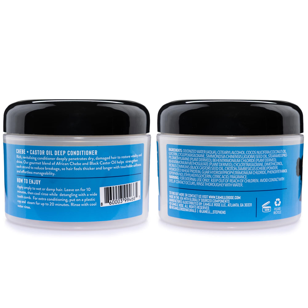 Camille Rose Black Castor Oil jar highlights nourishing oils for stronger strands.