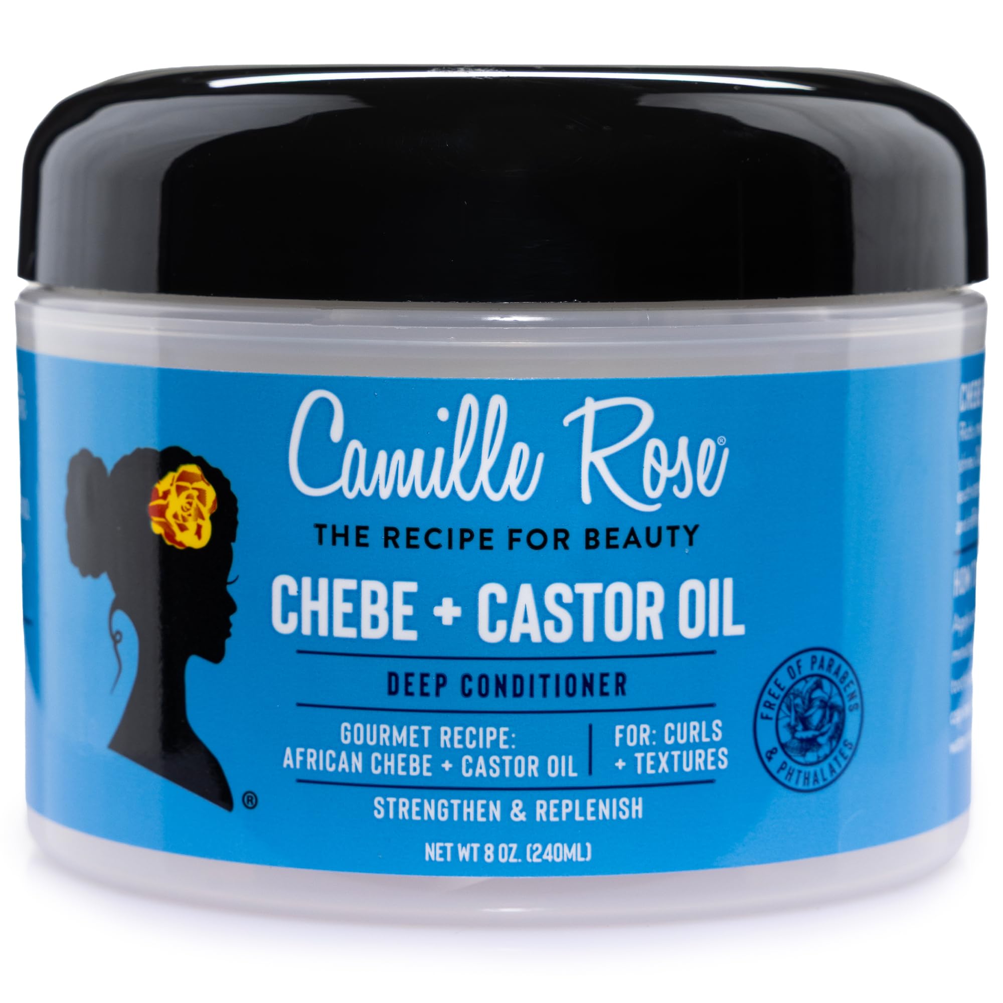 Camille Rose Chebe Deep Conditioner bottle showing hydrating formula for smooth, manageable hair.