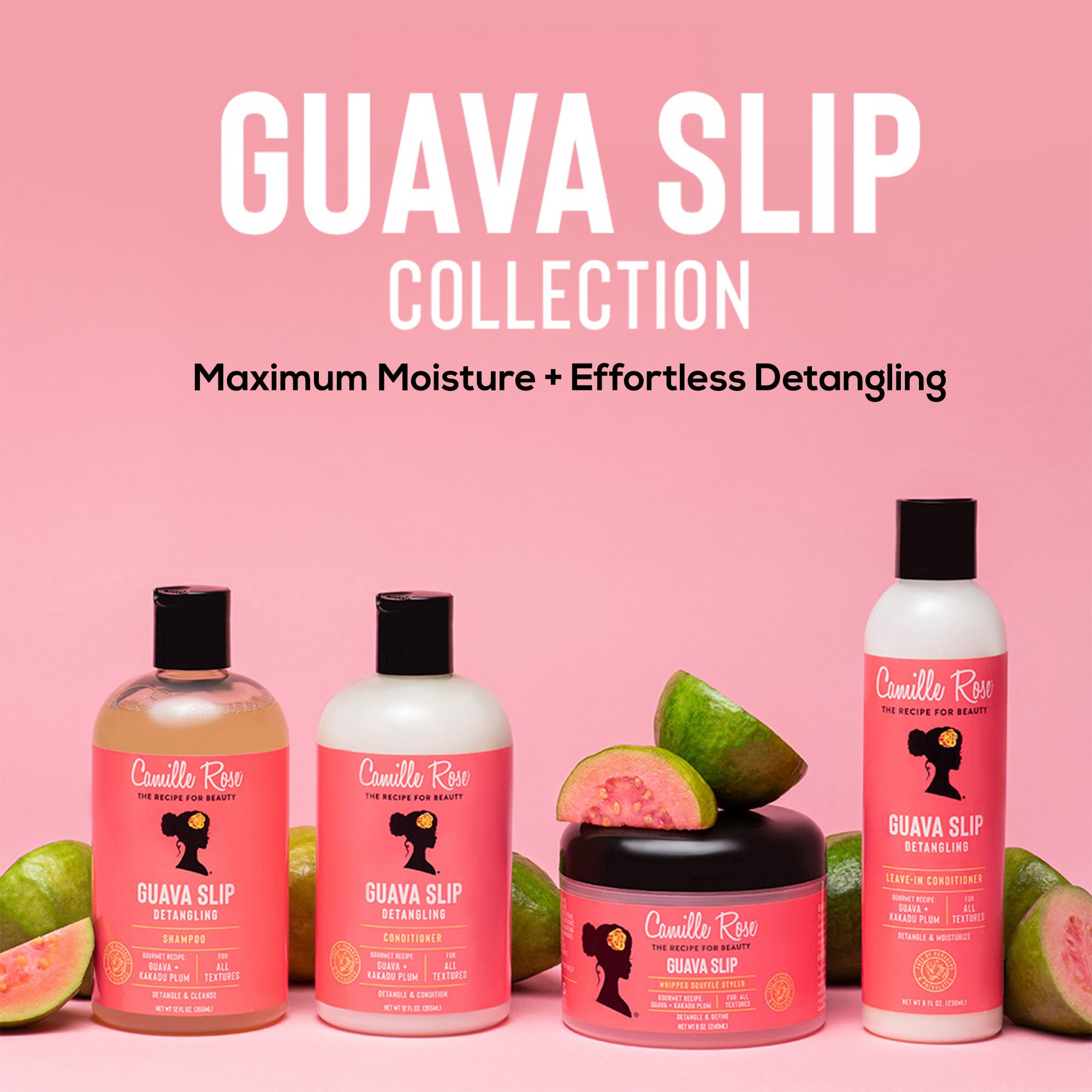 Camille Rose Guava Slip damp-hair use demonstrates quick detangling.