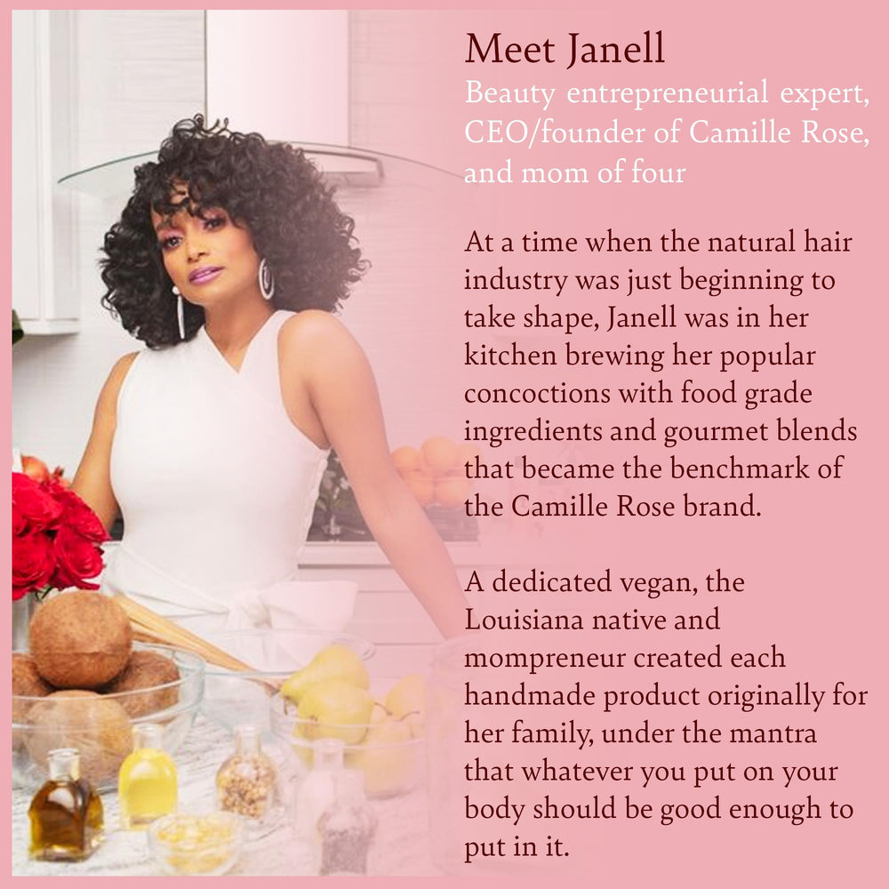 Camille Rose Guava Whipped Hair Cream after-styling appearance showing nourished strands.