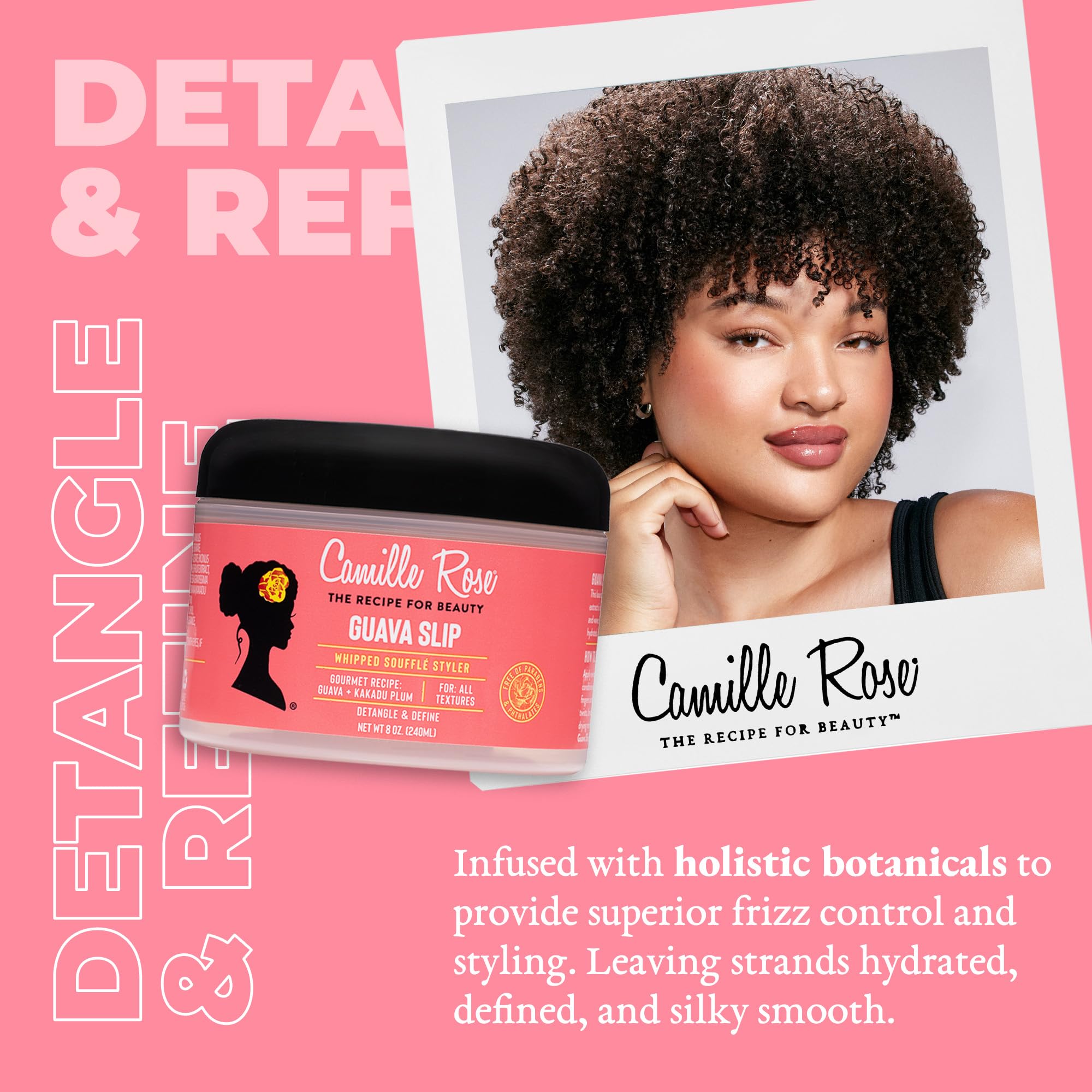 Camille Rose Guava Whipped Hair Cream application swatch showing smooth, even distribution.