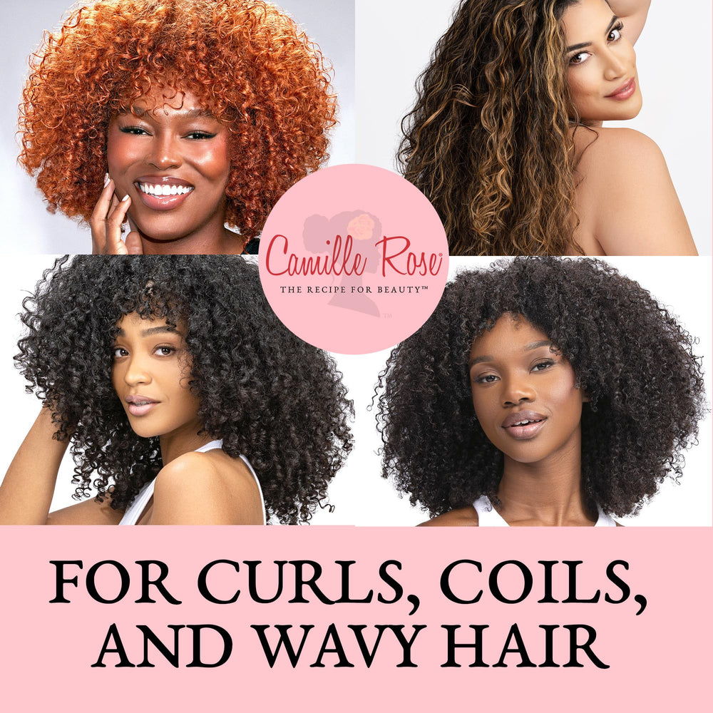 Camille Rose Guava Whipped Hair Cream texture close-up emphasizes creamy, rich hydration.